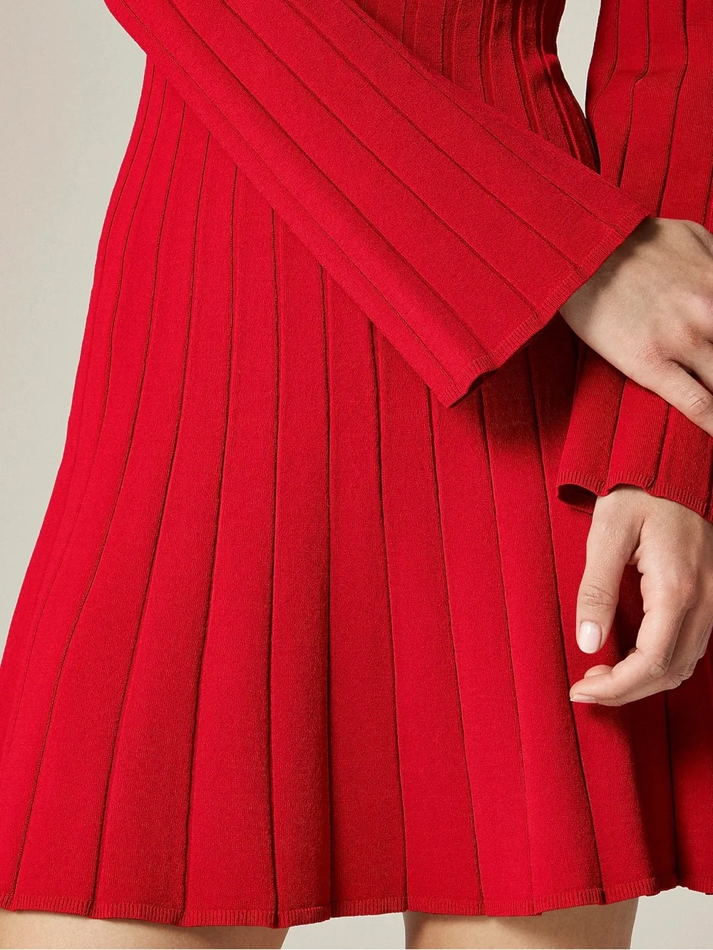 J. Crew Red Long-Sleeve Pleated Knit Dress